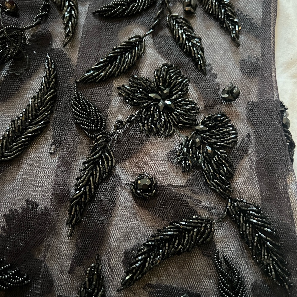 VTG Heavy Beaded Mesh Overlay Dress Black Floral Couture Evening Wear Art Size S - Picture 7 of 11